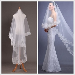 婚礼新娘头纱拍照道具主婚纱网红超仙长拖尾结婚白色短款蕾丝头纱