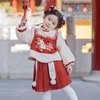 冬季女童套装上衣短裙，加绒加厚唐装刺绣，可爱小兔中国风古装拜年