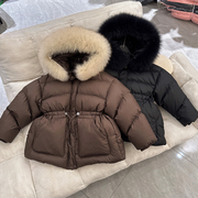 女童羽绒服23韩版儿童加厚中长款大毛领90白鸭绒(白鸭绒)冬装保暖外套