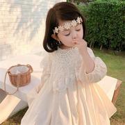 韩国女童公主裙2023儿童春秋连衣裙中小童长袖蕾丝蓬蓬南瓜裙
