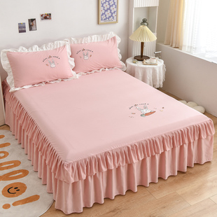 床罩床裙式床套2021年单件纯色公主蕾丝带裙边床单床笠三件套