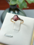 天然碧玺戒指18k玫瑰金钻石(金钻石，)镶嵌显气质红宝石日落色轻奢复古潮流