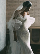 时尚钉珠长款拖尾韩式新娘结婚拍照大头纱样片拍摄舞台走秀道具纱