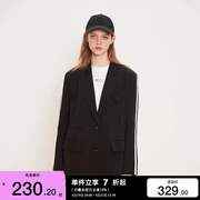 绫致ONLY2024春夏百搭条纹抽绳收腰直筒中长款西装女