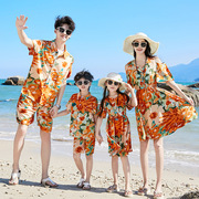 三亚度假海边出游大码亲子一家四口小众母女，夏装2024花衬衫连衣裙