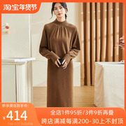 米思阳2023冬季优雅设计感纯色连衣裙柔软100%绵羊毛裙子3612