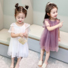 超薄女童夏装2-8岁宝宝洋气，时髦白色连衣裙，紫色纱裙韩版裙子