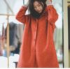 氧气生活2019秋季毛呢，大衣女中长款连帽红色，羊毛保暖n1j4344