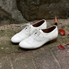 布洛克英伦雕花真皮牛津女鞋软底，法式复古外贸，2024春季白色鞋