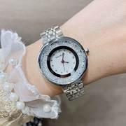 镶钻女士手表潮流时尚个性水晶流沙钢带腕表贝壳底盘女表