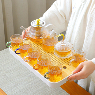 耐高温玻璃锤纹功夫茶具套装，家用客厅会客泡，茶壶小套装喝茶杯盖碗