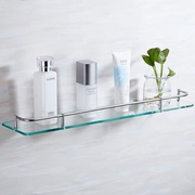 免打孔浴室用品长方形不锈钢玻璃置物架卫生间厕所化妆单层托盘