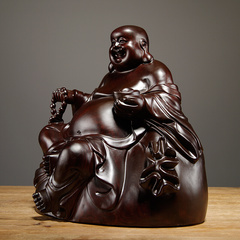 黑檀木雕弥勒佛像摆件实木大号坐笑佛红木家居客厅装饰神像工