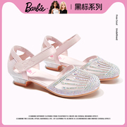 芭比童鞋女童公主鞋2024夏季软底时装小高跟皮鞋儿童凉鞋女孩