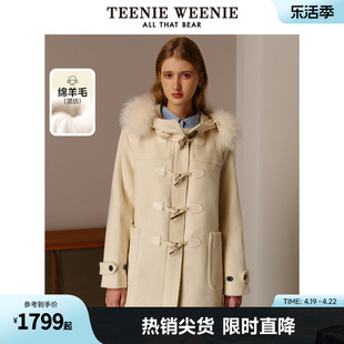 TeenieWeenie小熊冬季带毛领牛角扣毛呢大衣呢子外套中长款小个子