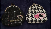 Sanrio Hello Kitty冬季限定金属双扣线纹零钱包口金包（黑）