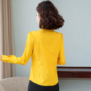 衬衫2024春秋季韩版荷叶，边黄色雪纺，衫女长袖职业装修身打底衣