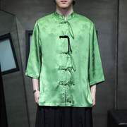 中国风男装夏季新中式盘扣衬衫冰丝古风汉服T恤男士唐装短袖上衣