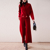 23冬装过年红色套装100%羊毛，针织修身上衣高腰直筒长裤两件套