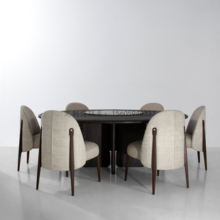 高端圆形岩板餐桌椅组合实木，桌椅现代简约家用大小户型轻奢带转盘