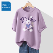 真维斯集团初中生短袖女t恤2024年夏季上衣紫色宽松纯棉体恤Y