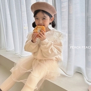 2023冬季韩国童装PEACH女孩儿童宝宝时尚荷叶领T恤卫衣
