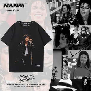 Michael Jackson迈克杰克逊短袖T恤男印花复古高街美式宽松半截袖