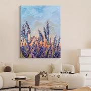现代简约客厅装饰画薰衣草手绘油画紫色花卉抽象肌理玄关过道挂画