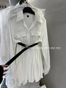 好品质白色翻领衬衫连衣裙女2023早秋设计感精致显瘦配腰带裙