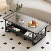 茶几客厅家用小户型简约现代可移动黑色长方形钢化玻璃茶桌子