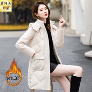 米白中长款白鸭绒羽绒服女冬季韩版宽松时尚洋气气质高档外套