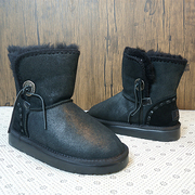 中筒靴冬季真皮羊毛一体雪地，靴复古色扣子，流苏女靴c24-8