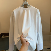 白色圆领中长款t恤女长袖高级感中国风中式衬衫袖打底衫叠穿上衣
