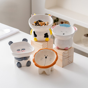 宠物陶瓷碗猫狗通用护颈碗创意卡通小动物立体造型防打翻食盆水碗