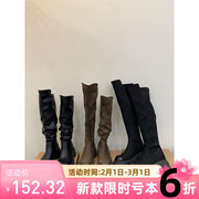 骑士靴磨砂皮圆头中筒靴，显瘦长靴子，2023新韩版设计感可多穿堆堆靴