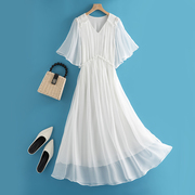 白色高端真丝连衣裙女长款收腰桑，蚕丝裙子海边仙女，长裙超仙夏季潮