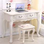 欧式电脑桌台式家用田园书桌，学习桌现代简约写字台，实木梳妆台白色