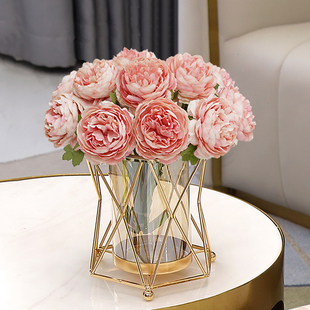 轻奢风创意水培玻璃花瓶，现代简约客厅，餐桌茶几仿真花束插花器摆件