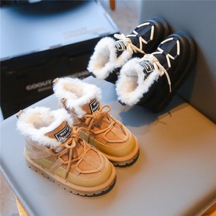 韩版儿童大棉保暖加厚雪地靴2023年冬季男童棉鞋女童防滑短靴