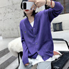 紫色宽松v领针织，薄款开衫短款毛衣外套，女慵懒风秋季欧货