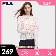 FILA 斐乐女子长袖T恤2023夏时尚休闲满印修身针织长袖衫