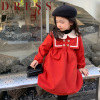 mini旦女童连衣裙冬装韩版加绒，红色洋气新年装宝宝海军风裙子