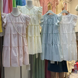 法式甜美荷叶边飞飞袖连衣裙女2024夏季小个子宽松减龄衬衫裙