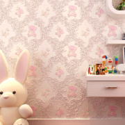 自粘墙纸卧室温馨3D立体儿童房间卡通女孩粉色无纺布壁纸自贴家用