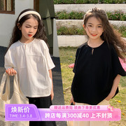 女童短袖t恤2023夏韩版纯棉宽松慵懒风，上衣中大童洋气蝙蝠衫