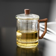 玻璃茶杯个人专用耐高温茶水，分离泡茶杯，过滤办公室水杯木把茶道杯
