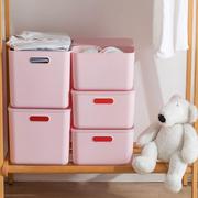 粉色加厚塑料收纳盒带盖含提手浴室卧室桌面杂物，化妆品内衣收纳箱