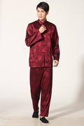 喜字功夫衫 紫红 民族服装男士唐装套装长袖 中国风中式男装g4
