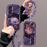 适用荣耀x50i手机壳女士唯美挂绳超火高级感硅胶晶莹紫玫瑰花朵防摔全包保护套