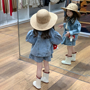 秋季韩版童装女童套装，时髦宝宝休闲牛仔两件套儿童上衣裙裤